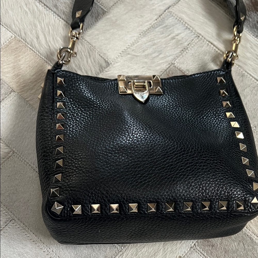 Valentino Rockstud Black Leather Cross Body Bag